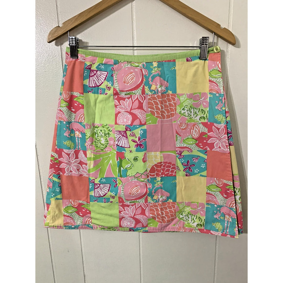 Vintage Lilly Pulitzer Reversible Wrap Skirt Size 6 Bright Pink & Green Beachy - Picture 2 of 6